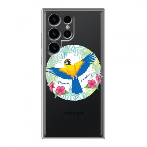 Полупрозрачный дизайнерский пластиковый чехол для Samsung Galaxy S24 Ultra Прозрачные попугаи