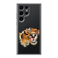 Полупрозрачный дизайнерский силиконовый чехол для Samsung Galaxy S24 Ultra Прозрачные тигры