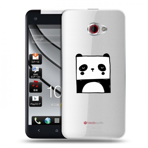 Полупрозрачный дизайнерский пластиковый чехол для HTC Butterfly S Прозрачные панды - смайлики