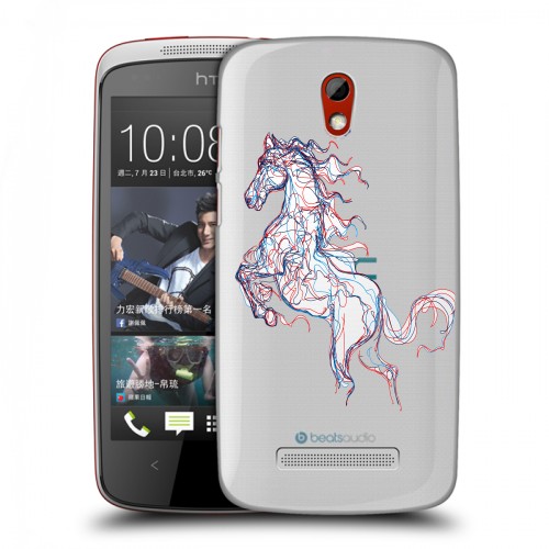 Полупрозрачный дизайнерский пластиковый чехол для HTC Desire 500 Прозрачные лошади и единороги 