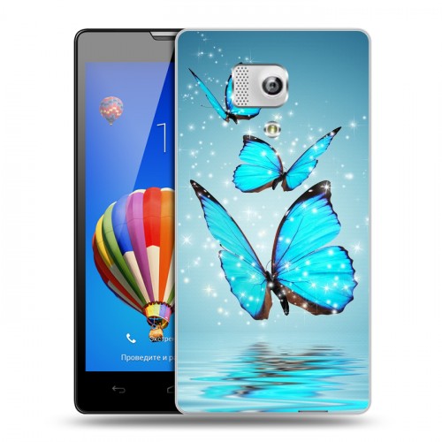 Дизайнерский пластиковый чехол для Huawei Honor 3 Бабочки голубые