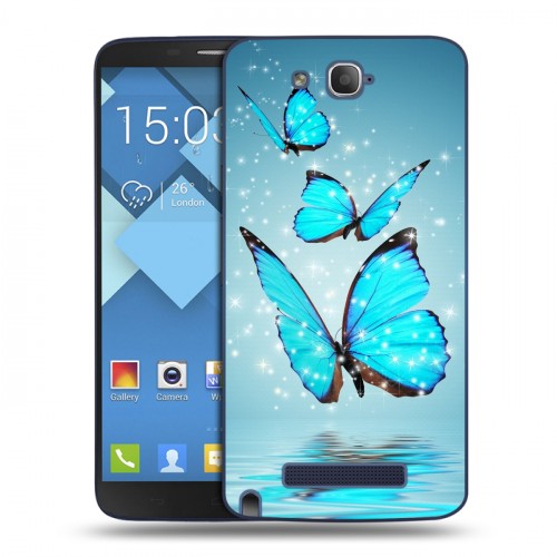 Дизайнерский пластиковый чехол для Alcatel One Touch Hero Бабочки голубые