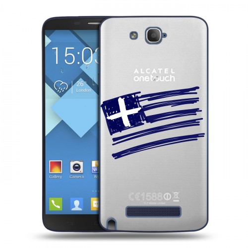 Полупрозрачный дизайнерский пластиковый чехол для Alcatel One Touch Hero флаг греции