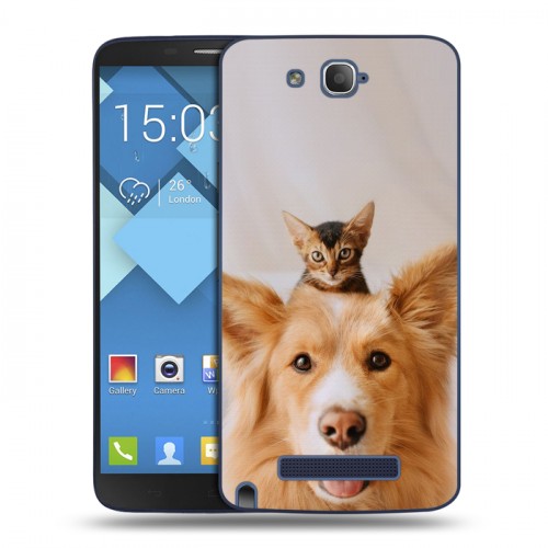 Дизайнерский пластиковый чехол для Alcatel One Touch Hero Собака и котенок