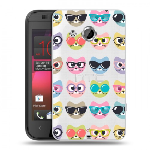 Полупрозрачный дизайнерский пластиковый чехол для HTC Desire 200 Прозрачные кошки