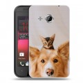 Дизайнерский пластиковый чехол для HTC Desire 200 Собака и котенок
