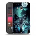 Дизайнерский пластиковый чехол для HTC Desire 200 Волк и луна