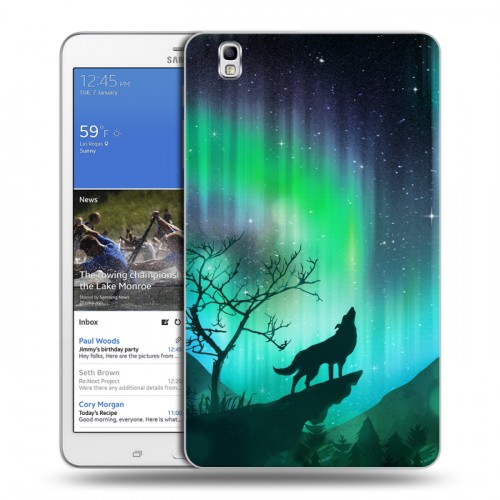 Дизайнерский силиконовый чехол для Samsung Galaxy Tab Pro 8.4 Северное сияние и волк
