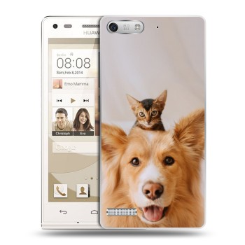 Дизайнерский силиконовый чехол для Huawei Ascend G6 Собака и котенок (на заказ)