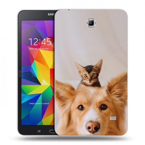 Дизайнерский силиконовый чехол для Samsung GALAXY Tab 4 7.0 Собака и котенок