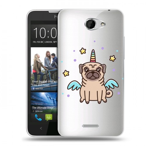 Полупрозрачный дизайнерский пластиковый чехол для HTC Desire 516 Прозрачные щенки