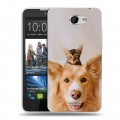 Дизайнерский пластиковый чехол для HTC Desire 516 Собака и котенок