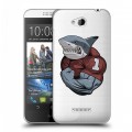 Полупрозрачный дизайнерский пластиковый чехол для HTC Desire 616 Прозрачные акулы