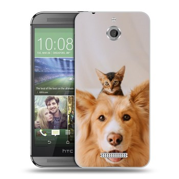 Дизайнерский силиконовый чехол для HTC Desire 510 Собака и котенок (на заказ)