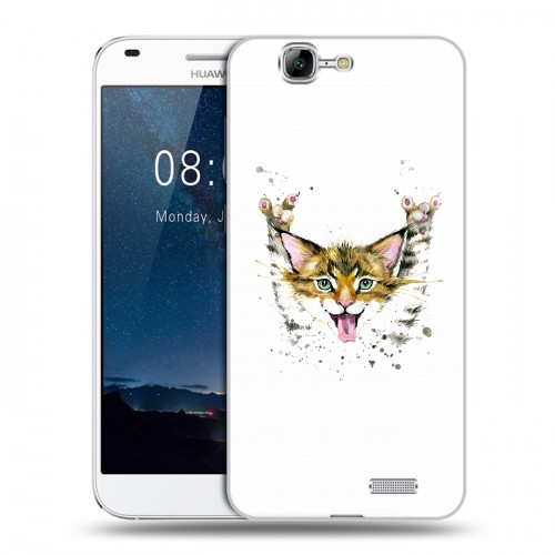 Полупрозрачный дизайнерский пластиковый чехол для Huawei Ascend G7 Прозрачные кошки