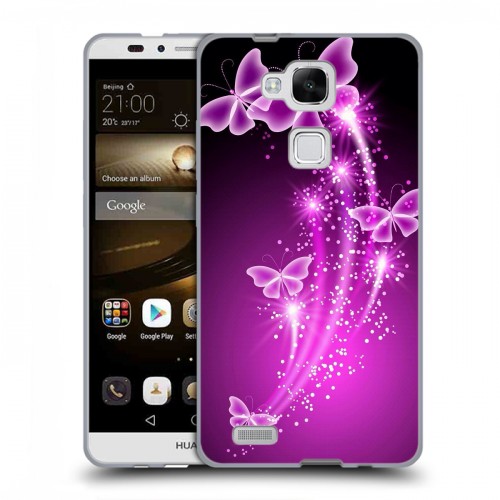 Дизайнерский силиконовый чехол для Huawei Ascend Mate 7 Бабочки фиолетовые