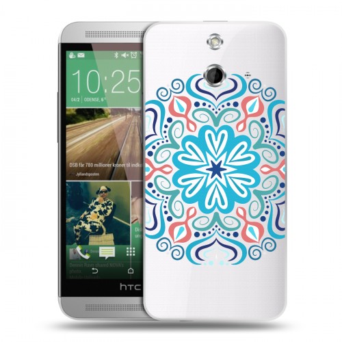 Полупрозрачный дизайнерский пластиковый чехол для HTC One E8 Голубые мандалы