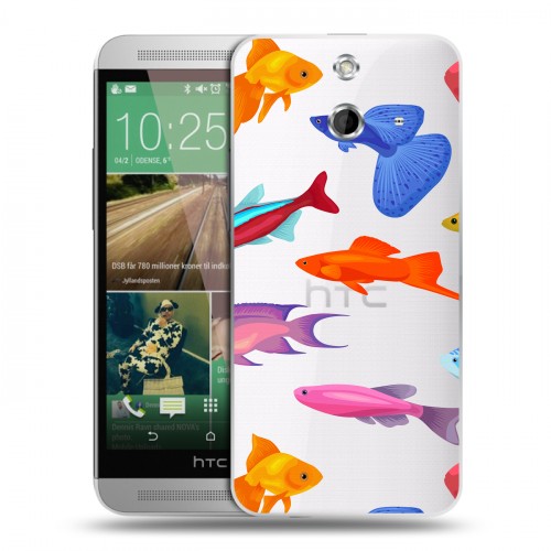 Полупрозрачный дизайнерский пластиковый чехол для HTC One E8 Прозрачные рыбы