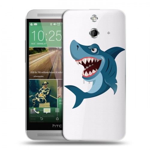 Полупрозрачный дизайнерский пластиковый чехол для HTC One E8 Прозрачные акулы