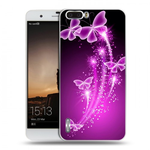 Дизайнерский пластиковый чехол для Huawei Honor 6 Plus Бабочки фиолетовые