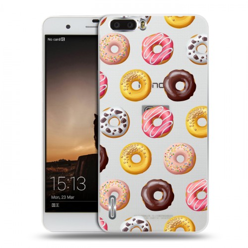 Полупрозрачный дизайнерский силиконовый чехол для Huawei Honor 6 Plus Прозрачные пончики