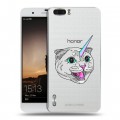 Полупрозрачный дизайнерский пластиковый чехол для Huawei Honor 6 Plus Прозрачные кошки
