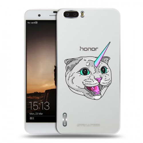 Полупрозрачный дизайнерский пластиковый чехол для Huawei Honor 6 Plus Прозрачные кошки