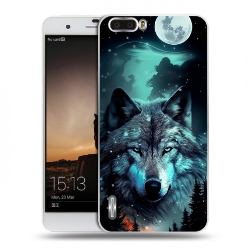Дизайнерский пластиковый чехол для Huawei Honor 6 Plus Волк и луна