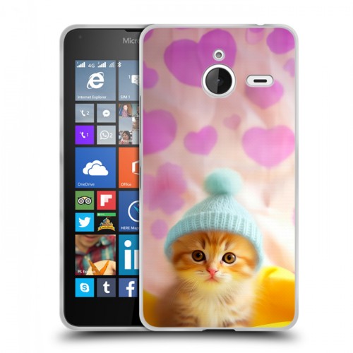 Дизайнерский пластиковый чехол для Microsoft Lumia 640 XL Котенок в шапке