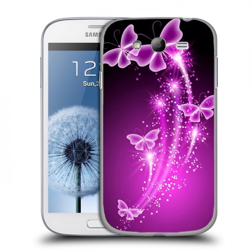 Дизайнерский пластиковый чехол для Samsung Galaxy Grand Бабочки фиолетовые