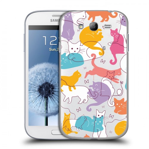 Полупрозрачный дизайнерский пластиковый чехол для Samsung Galaxy Grand Прозрачные кошки