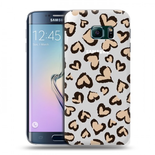 Полупрозрачный дизайнерский пластиковый чехол для Samsung Galaxy S6 Edge Прозрачные леопарды