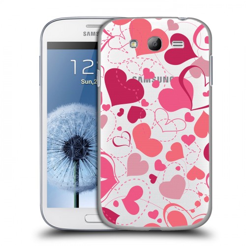Полупрозрачный дизайнерский пластиковый чехол для Samsung Galaxy Grand Прозрачные сердца