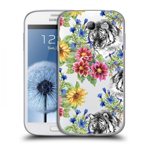 Полупрозрачный дизайнерский пластиковый чехол для Samsung Galaxy Grand Летние принты Тигр