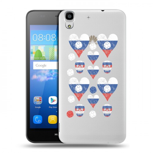 Полупрозрачный дизайнерский пластиковый чехол для Huawei Y6 Российский флаг