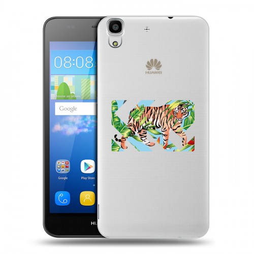 Полупрозрачный дизайнерский пластиковый чехол для Huawei Y6 Прозрачные тигры