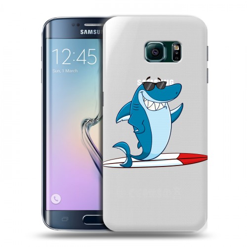 Полупрозрачный дизайнерский пластиковый чехол для Samsung Galaxy S6 Edge Прозрачные акулы