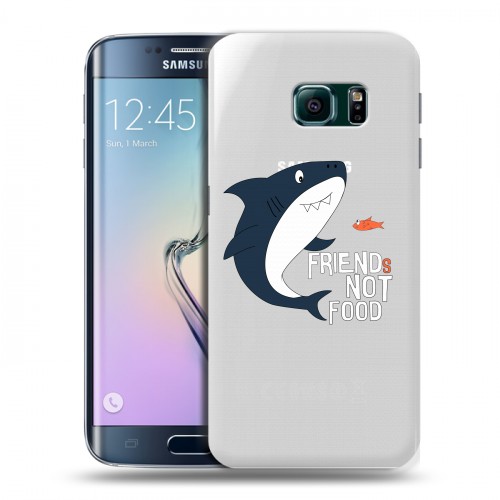 Полупрозрачный дизайнерский пластиковый чехол для Samsung Galaxy S6 Edge Прозрачные акулы