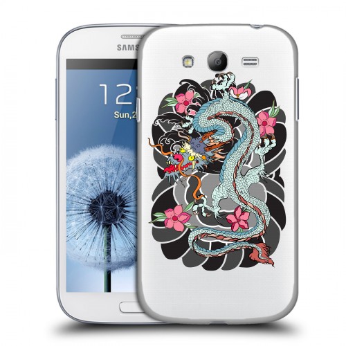 Полупрозрачный дизайнерский пластиковый чехол для Samsung Galaxy Grand Прозрачные Драконы