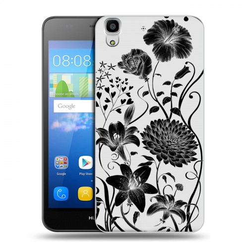 Дизайнерский пластиковый чехол для Huawei Y6 Черно-белые цветы