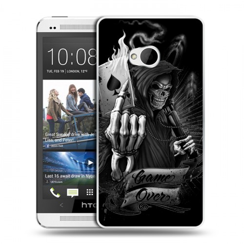Дизайнерский пластиковый чехол для HTC One (M7) Dual SIM Скелет и туз
