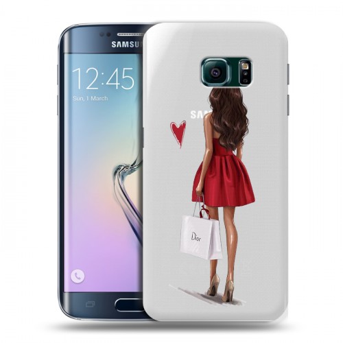 Полупрозрачный дизайнерский пластиковый чехол для Samsung Galaxy S6 Edge Девушка в платье