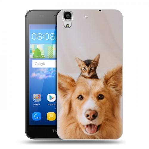Дизайнерский пластиковый чехол для Huawei Y6 Собака и котенок