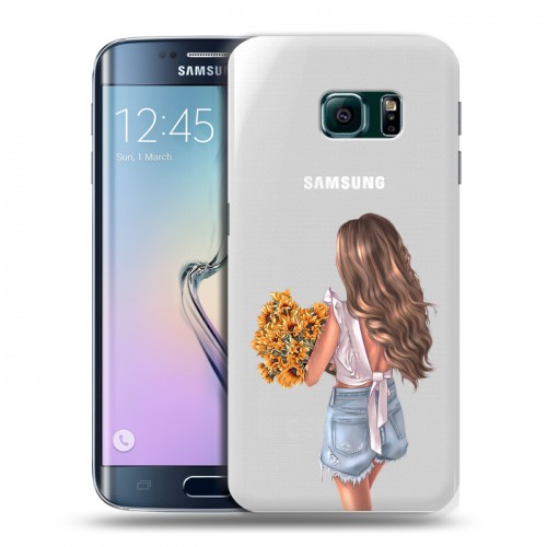 Полупрозрачный дизайнерский пластиковый чехол для Samsung Galaxy S6 Edge Девушка с букетом