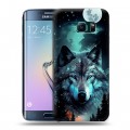 Дизайнерский пластиковый чехол для Samsung Galaxy S6 Edge Волк и луна