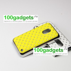 Чехол пластик/металл со стразами для Nokia Lumia 620 Желтый