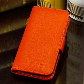 Кожаный чехол портмоне (нат. кожа) для Fly IQ453 Luminor Оранжевый