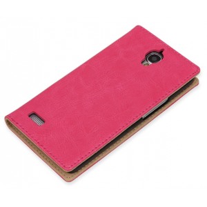 Кожаный чехол подставка для Alcatel One Touch Idol Розовый