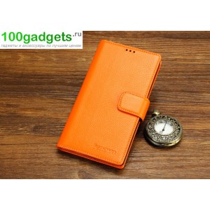 Кожаный чехол портмоне (нат. кожа) для Lenovo Vibe Z (K910) Оранжевый