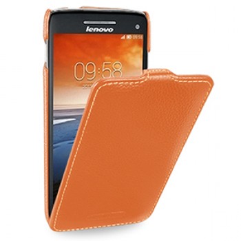 Кожаный чехол книжка вертикальная (нат. кожа) для Lenovo Vibe X S960 оранжевая
